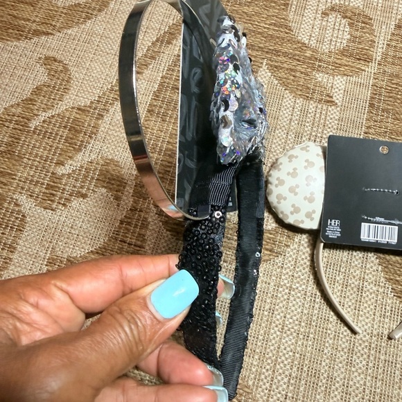 DISNEY EARS - 2 pieces! Black/silver and Tan/white Mickey Mouse Disneyworld NEW - Picture 5 of 6